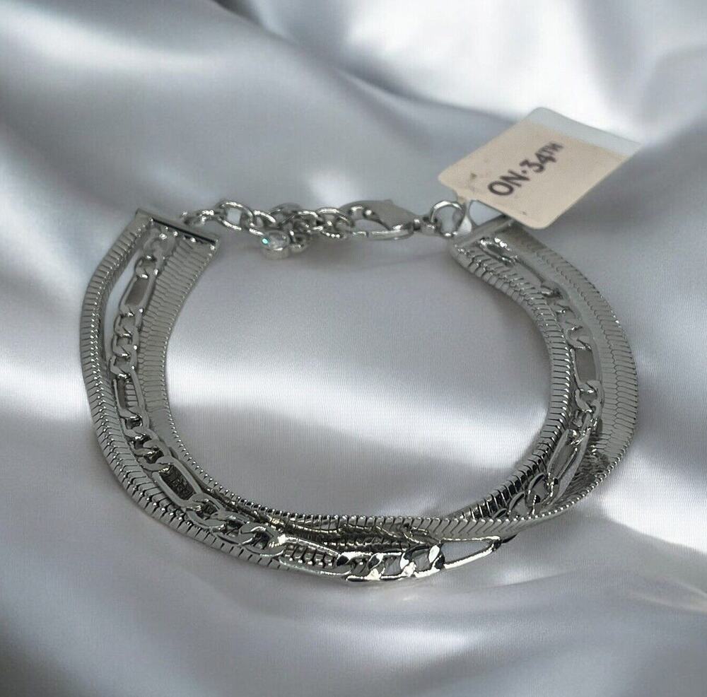 Silver Tone Triple Chain Bracelet Fashion Stylish Trendy Shiny Chic Elegant NEW